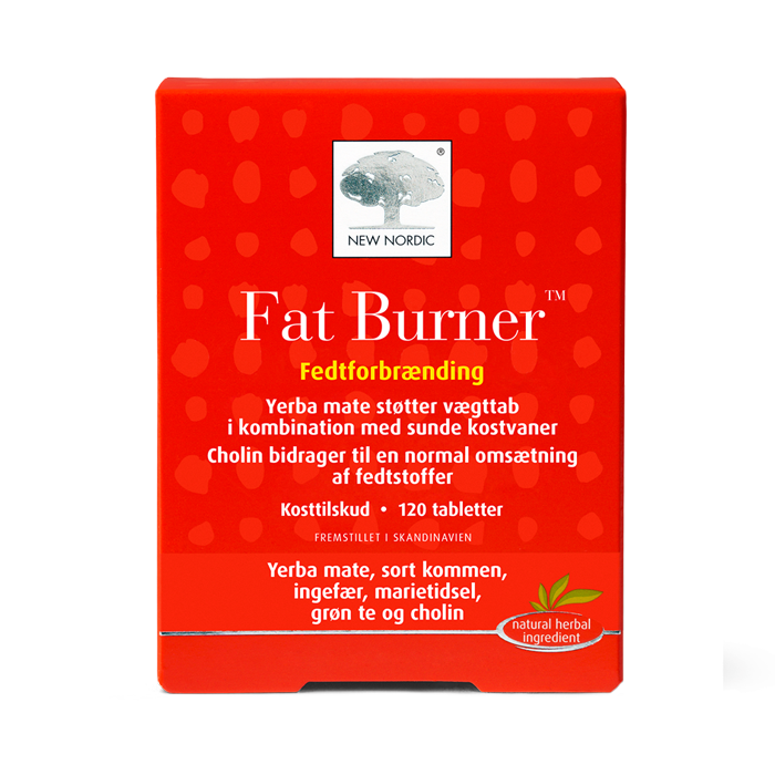 di_webpackshot_fatburner_120_dk_front New Nordic Fat Burner™ kosttilskud med yerba mate, grøn te, ingefær og cholin, udviklet til vægttab og normal fedtforbrænding som en del af en sund livsstil.