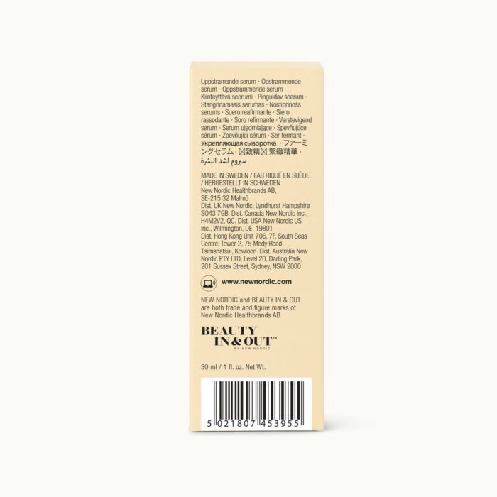 Bagsiden af emballagen til Natural Magic™ Firming Serum.