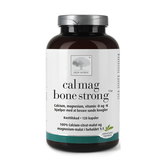 di_webpackshot_calmag_120_dk New Nordic Cal Mag Bone Strong™ indeholder calcium, magnesium samt vitamin D og K og bidrager til at bevare sunde knogler.