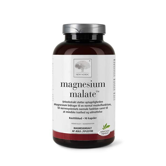New Nordic Magnesium Malate™ indeholder magnesiummalat, som bidrager til normal muskelfunktion, normal funktion af nervesystemet samt til at mindske træthed og udmattelse.