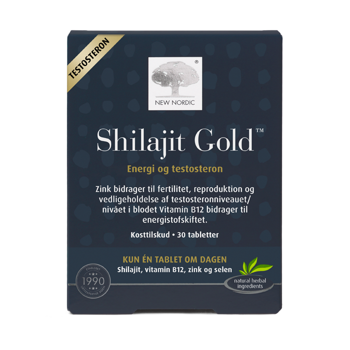 di_webpackshot_shilajit_30_dk New Nordic Shilajit Gold™ med shilajit, zink, selen og vitamin B12, hvor zink bidrager til at opretholde normale testosteronniveauer i blodet, og vitamin B12 bidrager til et normalt energistofskifte.